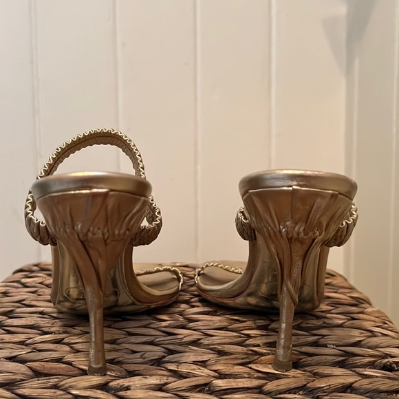 Prada Gold Leather Sling Back Heels - Picture 5 of 15